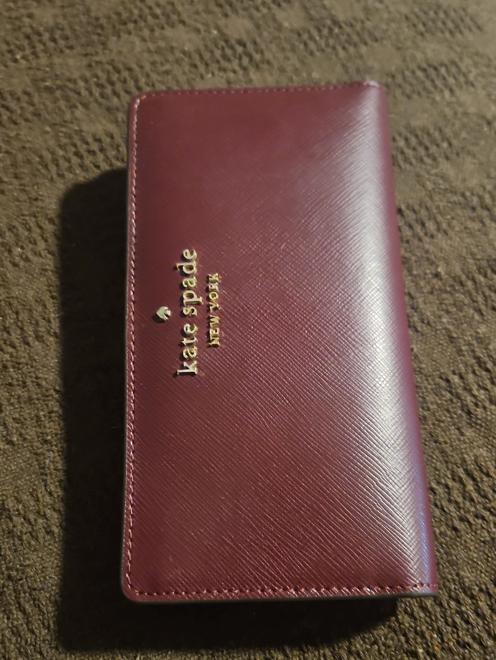 kate spade Burgundy Leather Long Card Holder with Gold Logo